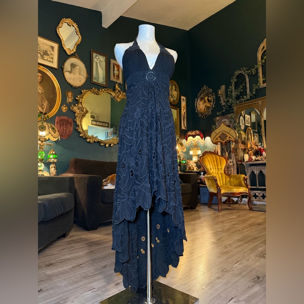 SKY Black Lace Halter High-Low Dress – Medium – Boho Witchy Y2K Vibes - Picture 8 of 11